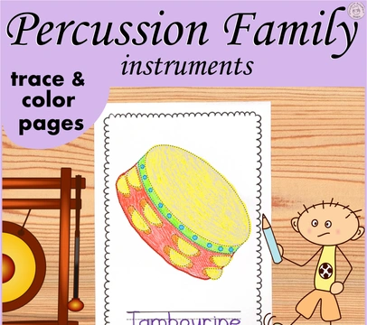 Percussion Instruments Trace and Color Pages