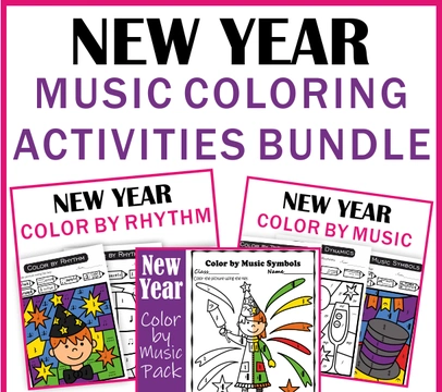 Happy New Year Music Coloring Activities Bundle