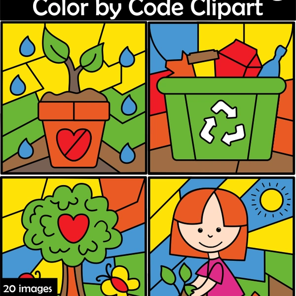 Earth Day Color by Code Clipart