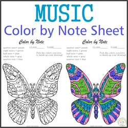 Image for Music Color by Note Sheet | Butterfly Mandala Style product