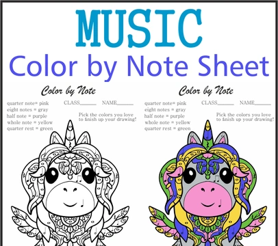 Music Color by Note Sheet | Unicorn Mandala Style