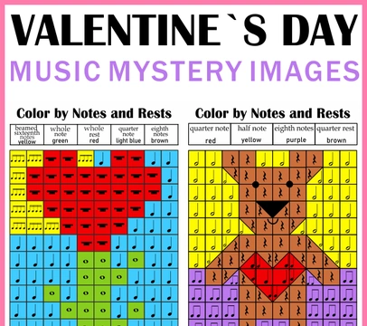 Valentines Day Music Color by Note Mystery Pictures