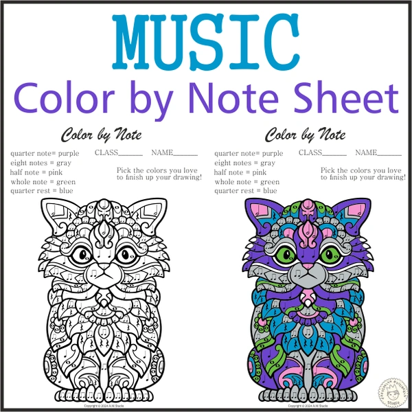 Music Color by Note Sheet | Cat Mandala Style