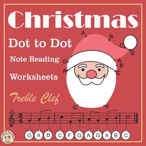 Christmas Dot to Dot Note Reading Worksheets {Treble Clef} with answers