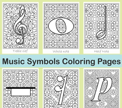 Music Notes & Symbols Coloring Sheets | Mandala Style