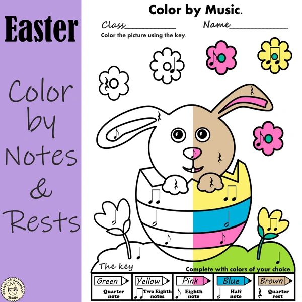 Easter Color by Music Pages | Notes and Rests