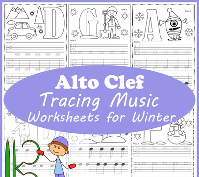 Alto Clef Tracing Music Notes Worksheets for Winter