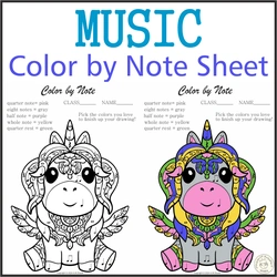 Image for Music Color by Note Sheet | Unicorn Mandala Style product