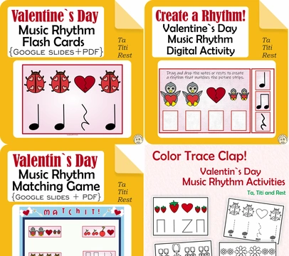 Kindergarten Valentine`s Day Rhythm Activities Bundle | Ta, Ti-Ti, Rest