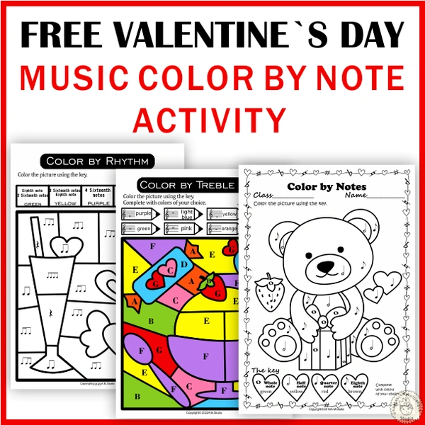 Free Valentine`s Day Color by Note Activities