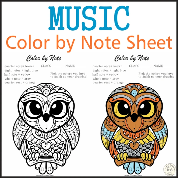 Music Color by Note Sheet | Owl Mandala Style