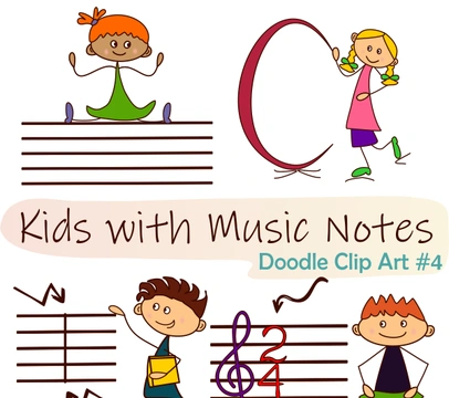 Kids with Music Notes and Symbols Doodle Clip Art #4