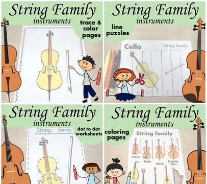 String Family Instruments Coloring Activities Bundle