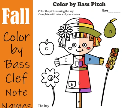 Musical Coloring Pages for Fall {Color by Bass Pitch} with answers