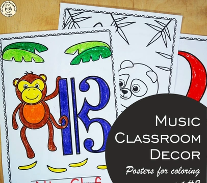 Music Classroom Decor Posters for Coloring set #2 {Animal Themed}