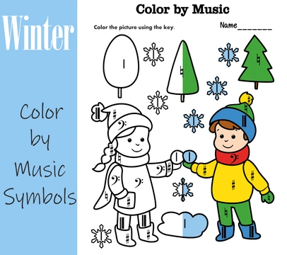 Winter Music Coloring Pages | Color by Music Symbols
