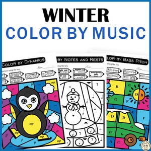 Winter Music Color by Code Pages | Notes Rests Dynamics Treble & Bass