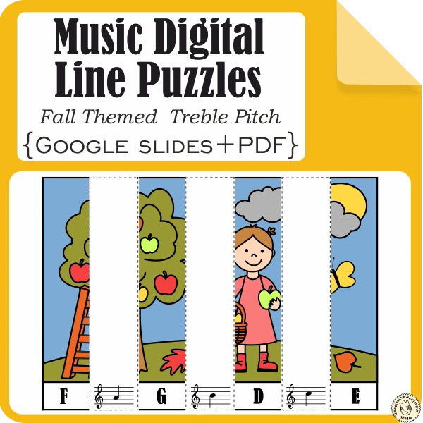 Music Digital Puzzles Fall Themed {Treble Pitch} {PDF + Google Slides}