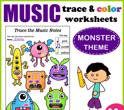 Halloween Monster Music Tracing & Coloring Pages
