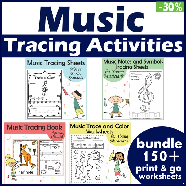 Music Tracing Activities Bundle for Kids | Drawing Notes Practice