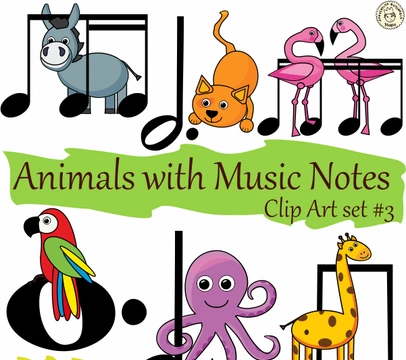 Animals with Music Notes Clip Art set # 3 {Music Rhythm}