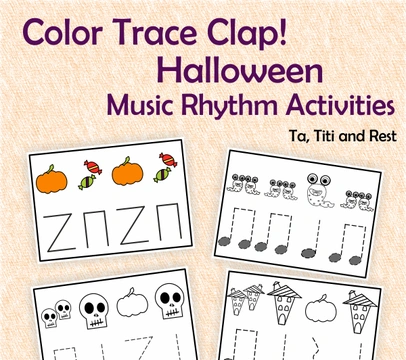 Color, Trace, Clap! Halloween Music Rhythm Activities {Ta, Ti-Ti, Rest}