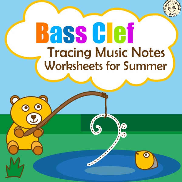 Bass Clef Tracing Music Notes Worksheets for Summer