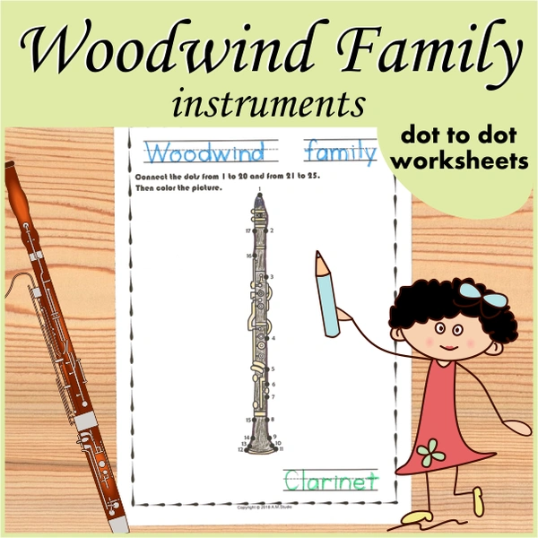 Woodwind Instruments Dot to dot Worksheets