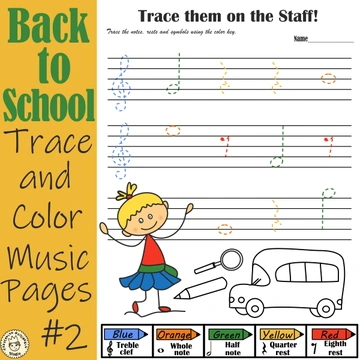 Back to School Trace and Color Music Pages #2