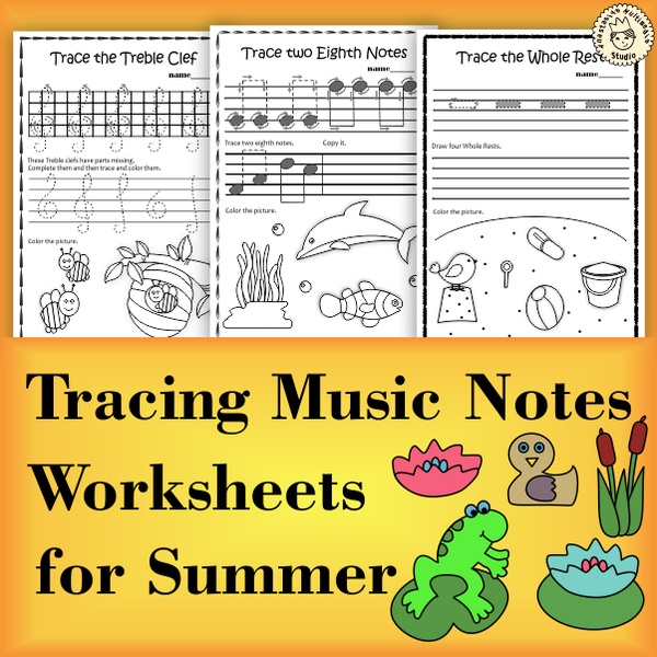 Tracing Music Notes Worksheets for Summer