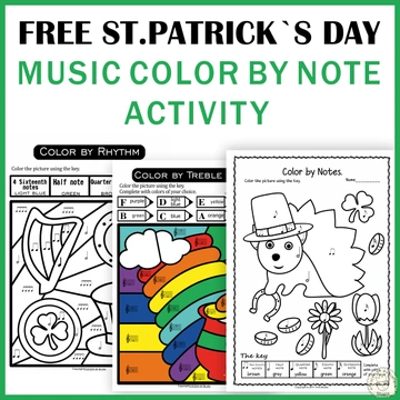 Free St. Patrick`s Day Music Color by Note Worksheets