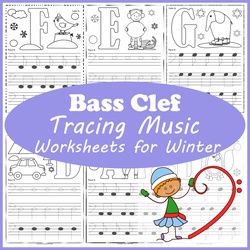 Image for Bass Clef Tracing Music Notes Worksheets for Winter product