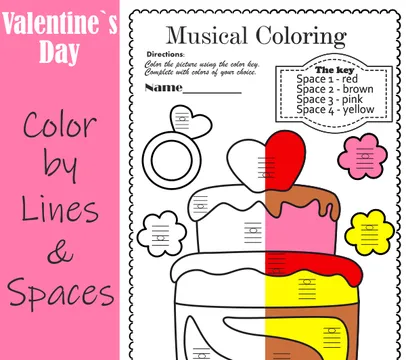 Valentine`s Day Music Coloring Pages | Color by Lines and Spaces