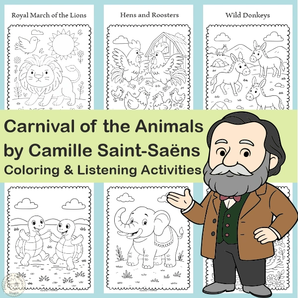 Carnival of the Animals by Camille Saint-Saëns Coloring Pages | Music Worksheets