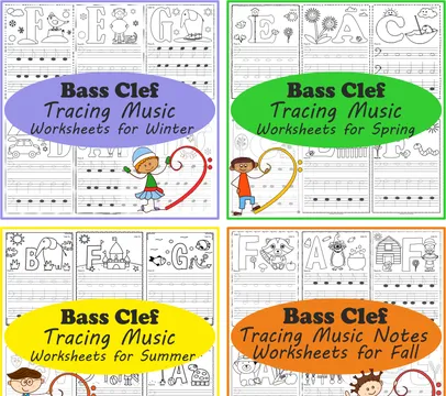 Bass Clef Tracing Music Worksheets Seasonal Bundle