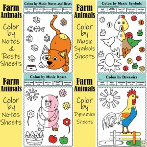 Farm Animals Color by Music Bundle | Music Color by Note