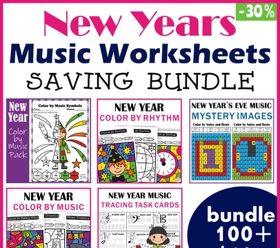 Music Worksheets Saving Bundle for 2025 New Years