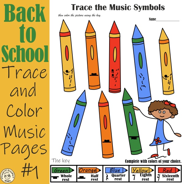 Back to School Trace and Color Music Pages #1