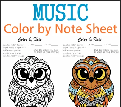 Music Color by Note Sheet | Owl Mandala Style