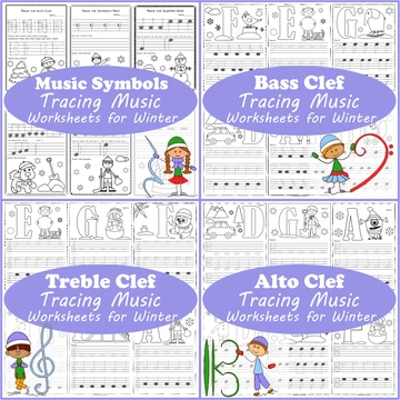 Musical Tracing Worksheets Bundle for Winter