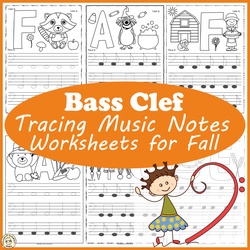 Image for Bass Clef Tracing Music Notes Worksheets for Fall product