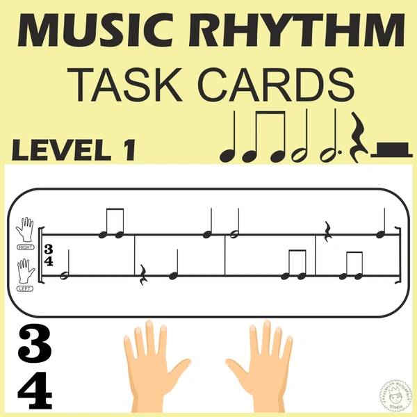 Music Rhythm Task Cards for Beginners | Level 1 _ 3/4 Meter