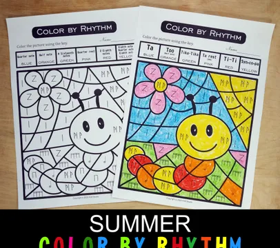 Color by Rhythm Summer Themed Pages {stick notation}