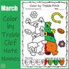 St. Patrick`s Day Music Coloring Pages | Color by Treble Clef Note Names