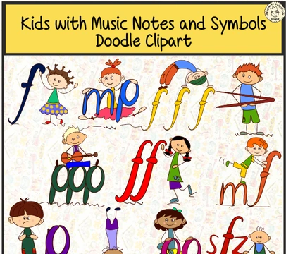 Kids with Music Notes and Symbols Doodle Clipart #2
