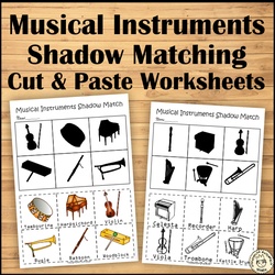 Image for Musical Instruments Shadow Matching Cut and Paste Worksheets product