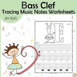 Image for Tracing Music Notes Worksheets for kids {Bass Clef} product