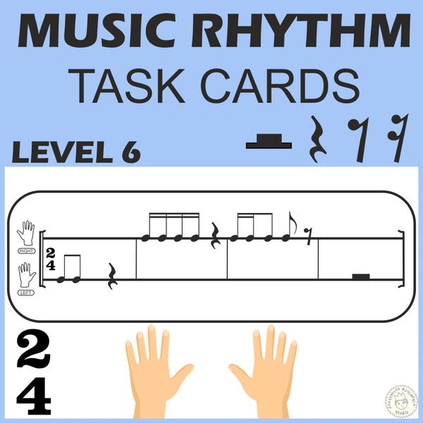 Music Rhythm Task Cards for Beginners | Level 6 _ 2/4 Meter | Rests