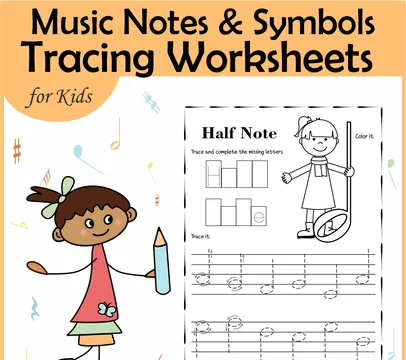 Tracing Music Notes Worksheets for kids
