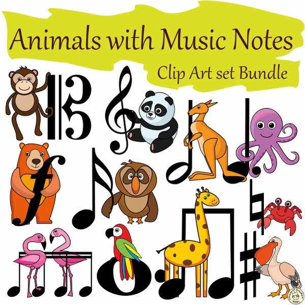 Animals with Music Notes Clip Art Bundle